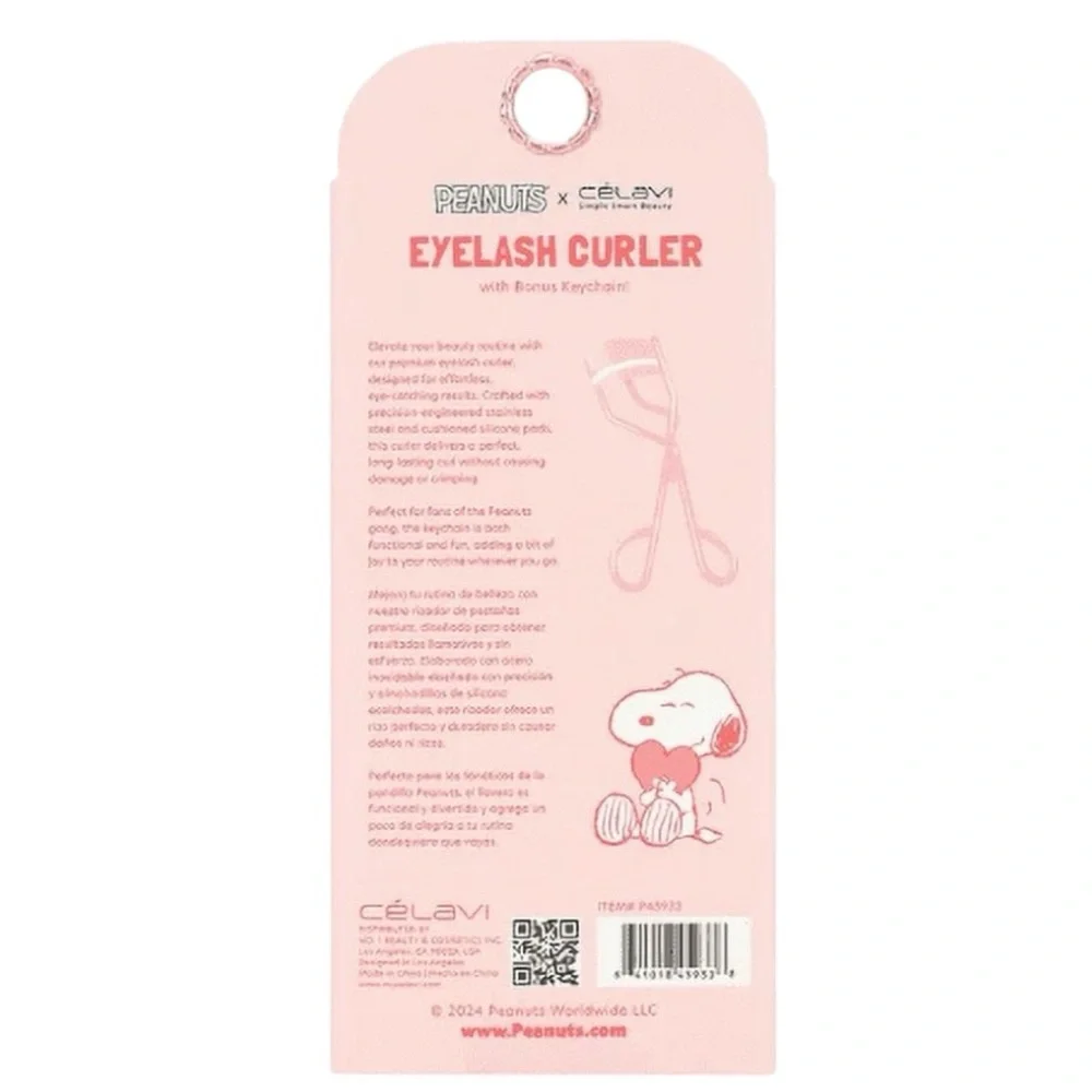 Celavi x Peanuts Pink Eyelash Curler & Snoopy Sunglasses Heart Bag Charm Set